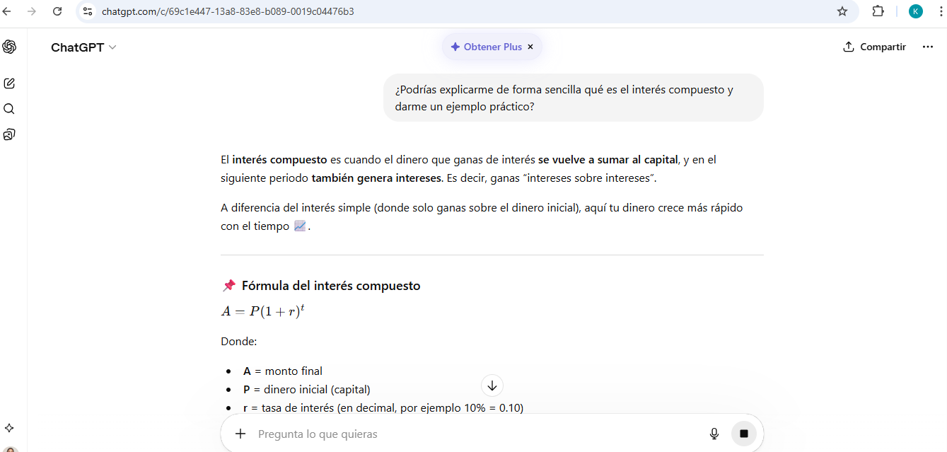 Interfaz de ChatGPT respondiendo dudas educativas