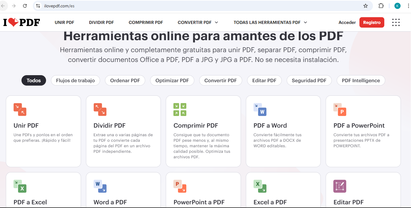 Herramientas principales de iLovePDF para editar documentos