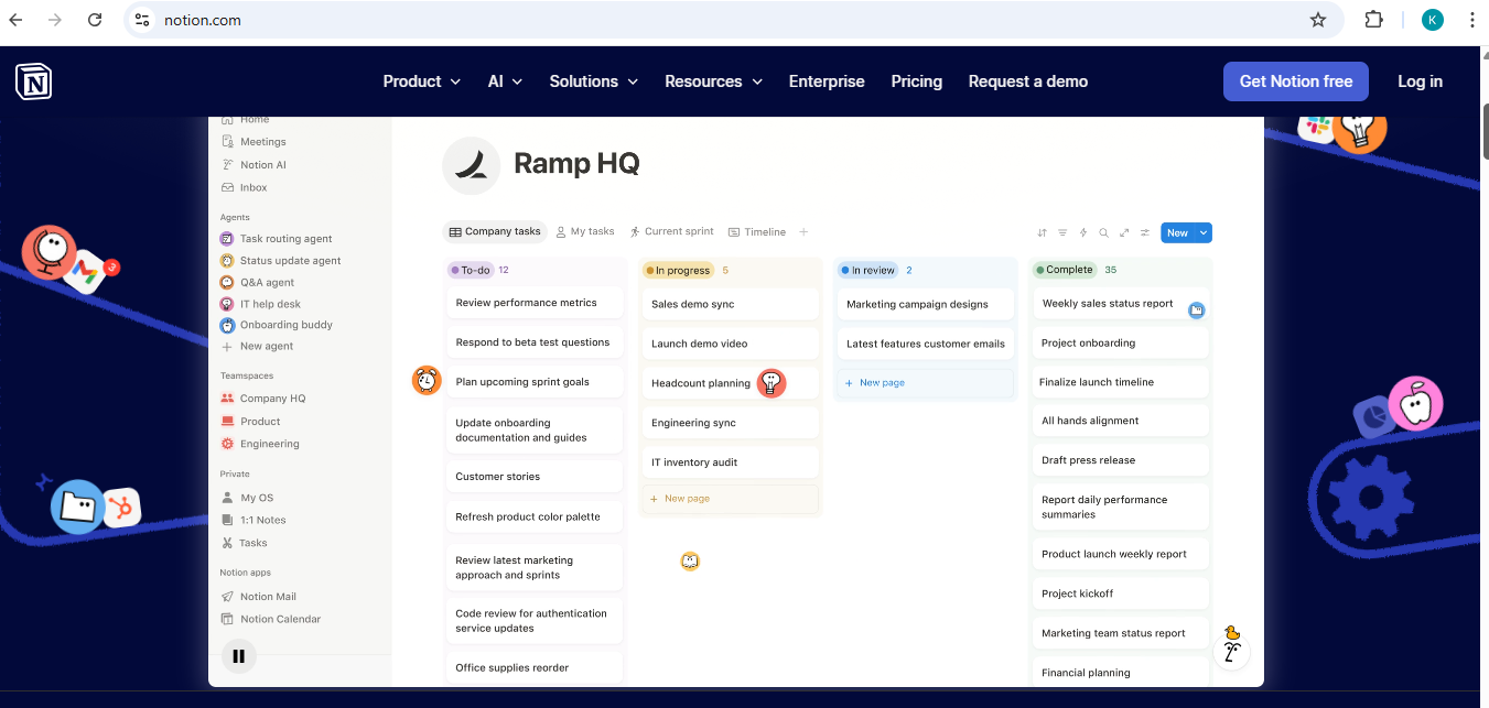 Ejemplo de página de Notion organizada con calendario y notas personalizadas.